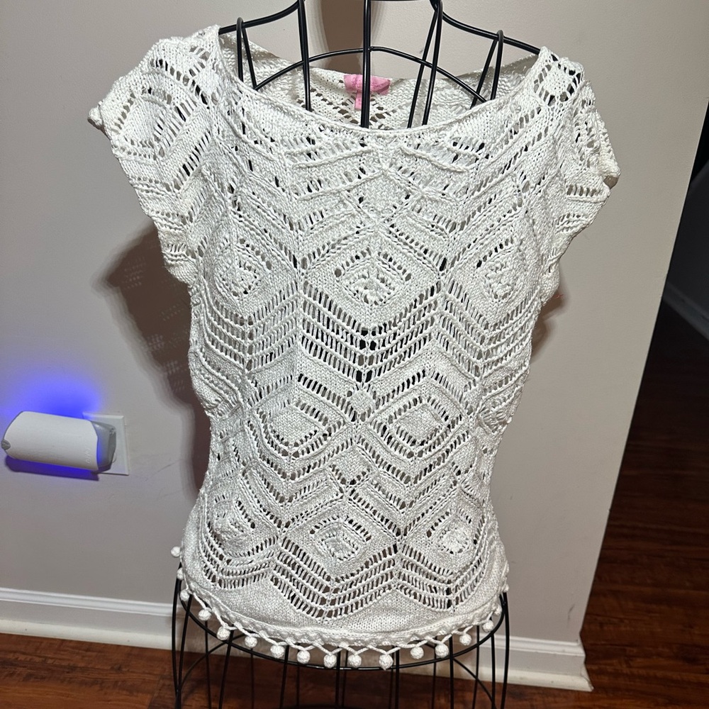 Lilly Pulitzer White Knit Cover Up Top Sweater Womens Size small